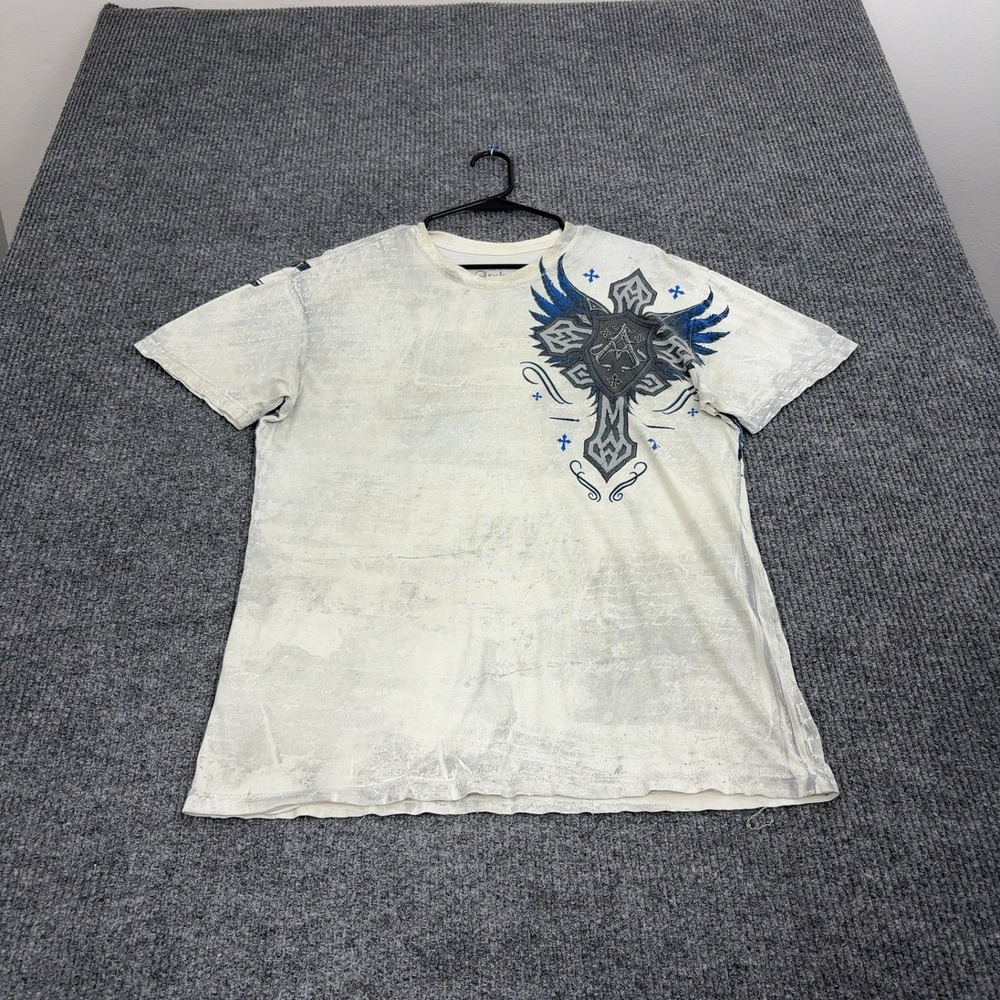 Archaic T Shirt Mens L White Cotton Cross Wing Graphic MMA Y2K Biker Style